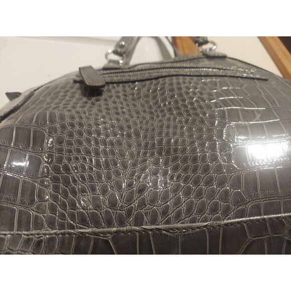 Y2K Vintage GUESS Grey With Bow Crocodile Handbag Tote Large Purse Silver Womens - Picture 9 of 16